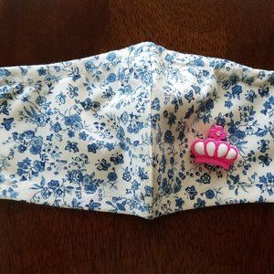 Face Mask KIDS Blue Floral Pink Bling Crown